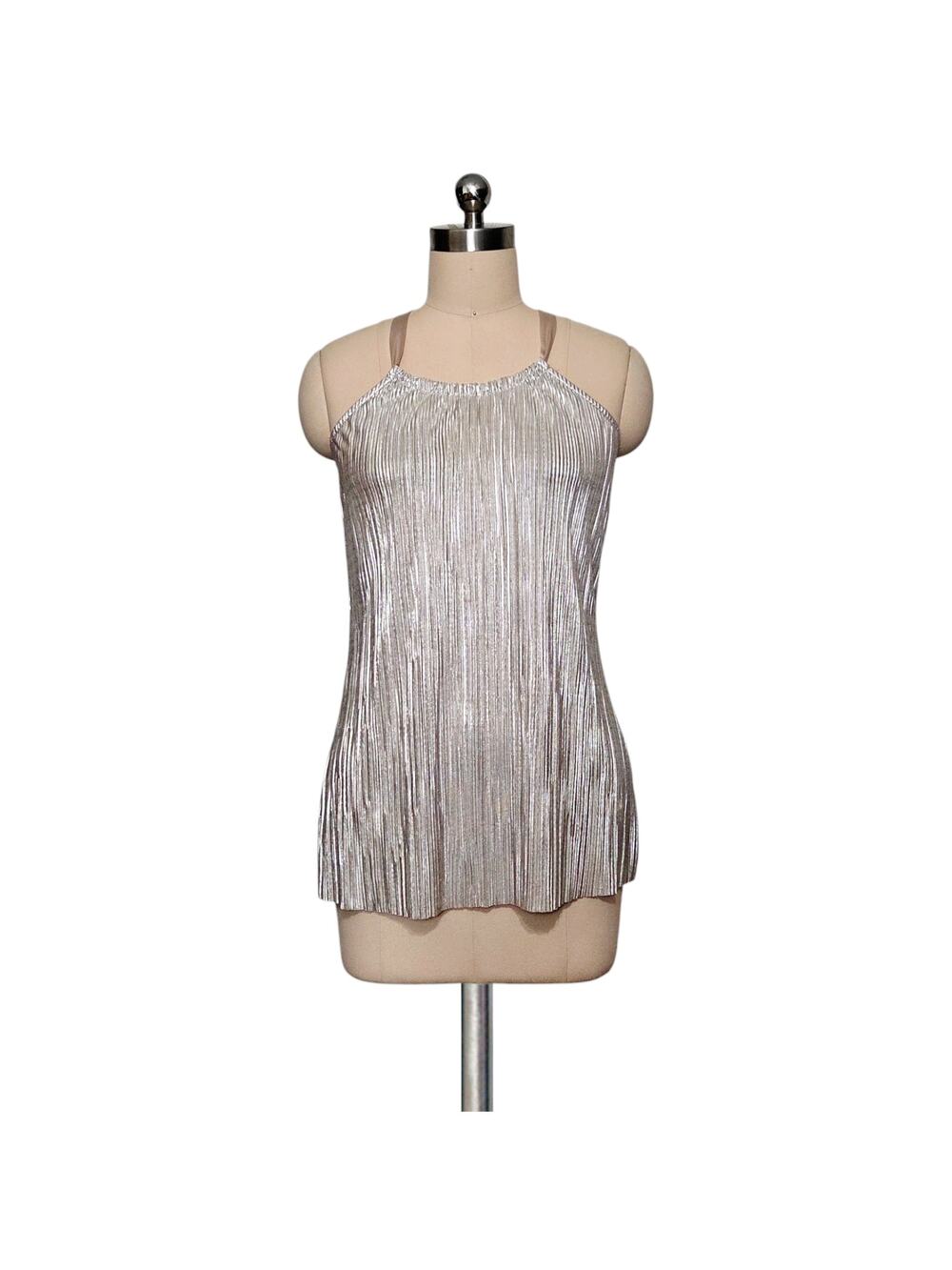 OUTBACK RED Champagne Metallic Sparkle  Pleated Tank Top Shirt XS
